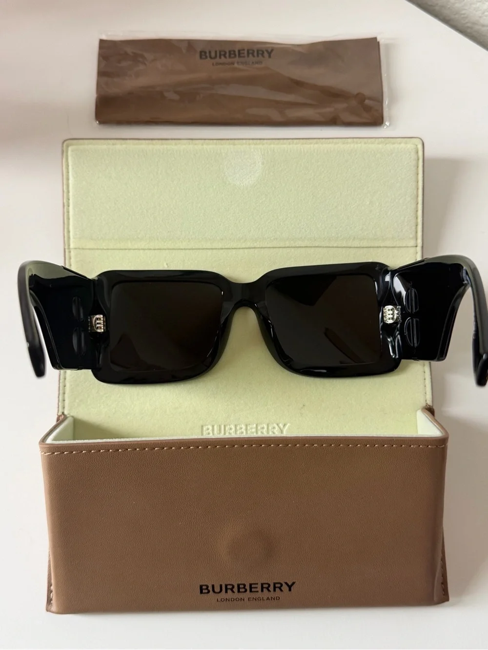 Burberry Oversize Black Square 'TB' Logo Sunglasses Authentic